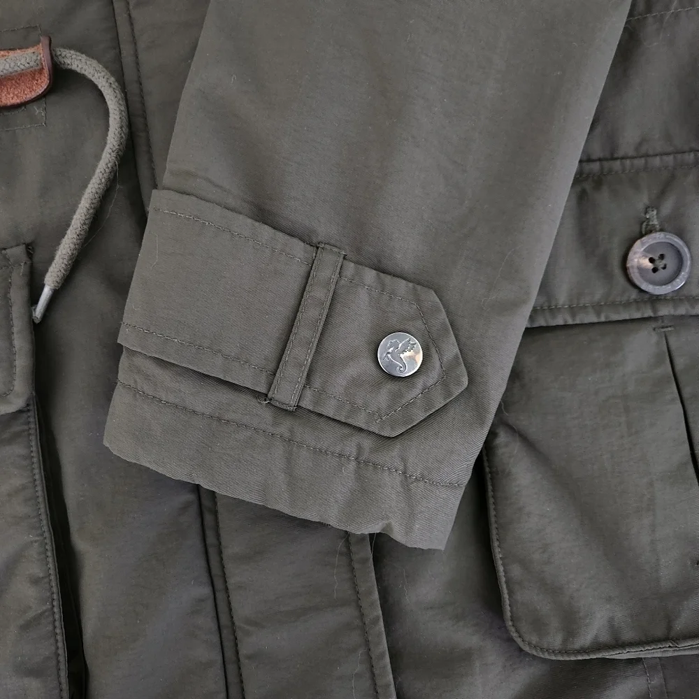 PUFFA Olive Green Faux-Fur Trim Parka Coat small - Picture 7 of 16